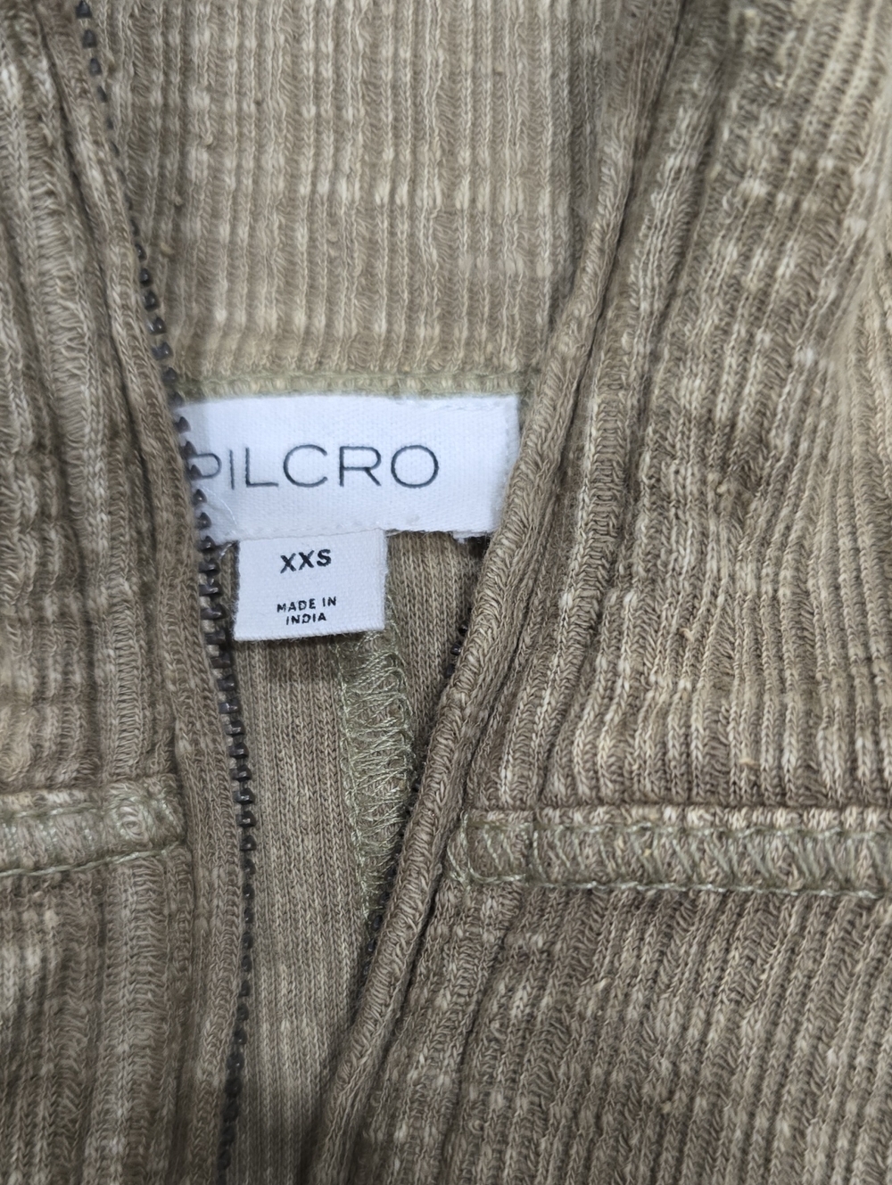 Pilcro Ribbed Zip-Front Top in Olive - Picture 2 of 4
